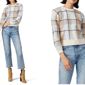 Joie Austine Plaid Crewneck Cropped Sweater S